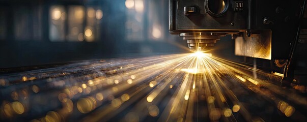 Old cinema projector operating with film concept. Close-up shot of a laser cutting machine in action.