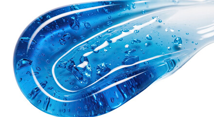 Hyper gloss blue hydrating gel smear crystalline reflections on white