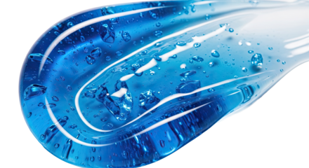 Hyper gloss blue hydrating gel smear crystalline reflections on white