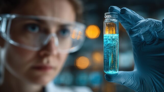 Researcher Examining Vial of Rare Element in Laboratory with Soft Natural Light and Clean Background