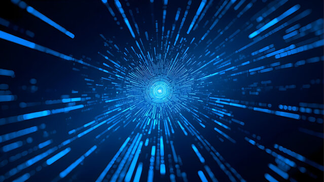 Abstract blue light streaks exploding from a central point