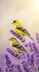 Obraz premium Dreamy small beautiful bird & Flower Photography – Ultra Shallow DOF, Soft Pastel Light, Cinematic Nature Aesthetics