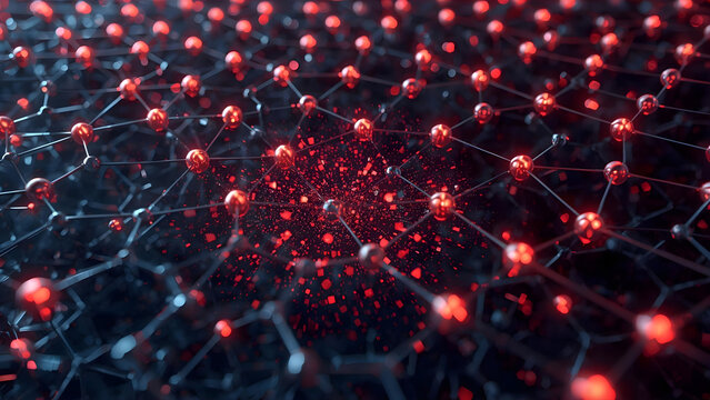 Abstract network of glowing red nodes and connections