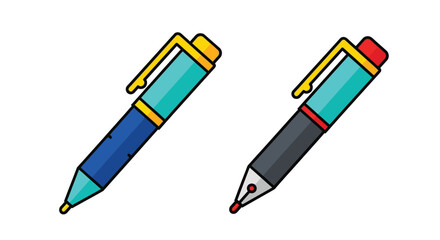 Two colorful cartoon pens one blue and one black are displayed diagonally