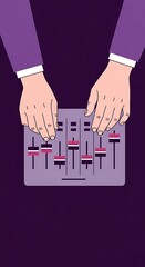 An illustration of hands adjusting faders on an audio mixing board, symbolizing sound control, music production, or setting adjustments. Perfect for tech, sound, or creative projects.