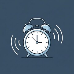 A vibrant illustration of a classic alarm clock ringing, set against a calm dark background. Perfect for concepts of morning, wake-up, deadlines, and time management.