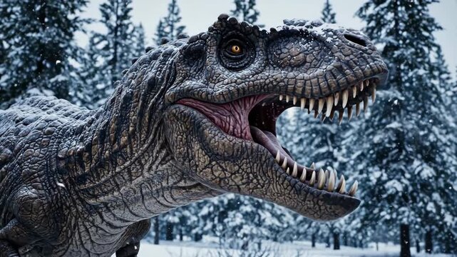 Tyrannosaurus Rex in Snowy Forest. - Powered by Adobe