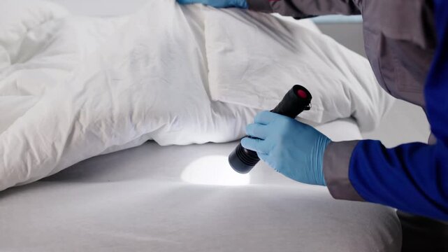 Pest Control Expert Checking Bed