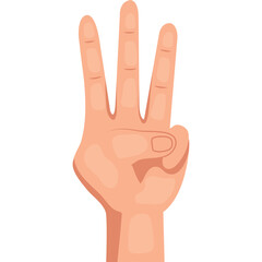 Human Hand Showing Three Fingers With Light Skin Tone And White Background