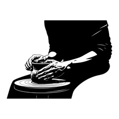 Skilled hands of a potter shaping clay on a spinning wheel.