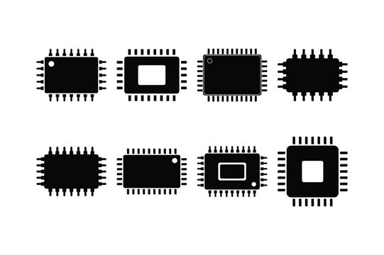 Electronic Microchip and Circuit Chip Silhouette Vector Pack