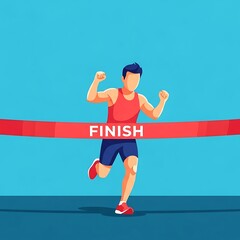 A determined runner triumphs, crossing the finish line in a vibrant race. This illustration captures the moment of victory and achievement in sports.
