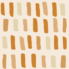 Hand painted abstract geometric bars forming a minimalist stripes pattern in neutral colors of brown, cream and beige on off white background. Abstract seamless vector pattern. Great for home decor.