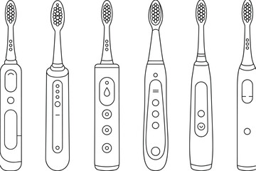 Collection of Six Different Electric Toothbrushes Lined Up dental hygiene oral care