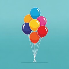 A vibrant illustration of a bunch of colorful balloons, perfect for celebrations, parties, and festive occasions. The bright hues pop against a soft blue background.