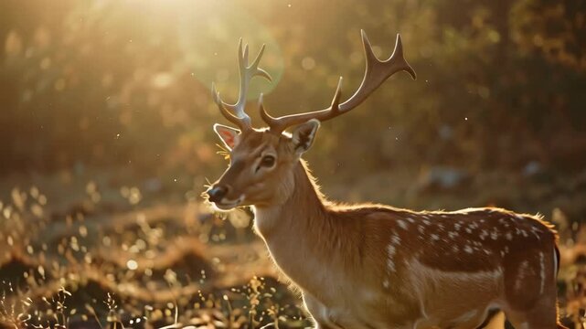 Fallow Deer Portrait Majestic Buck in Golden Sunlight