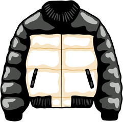 Stylish Quilted Two-Tone Puffy Coat Featuring Black Sleeves and Light Beige Body for Cold Weather