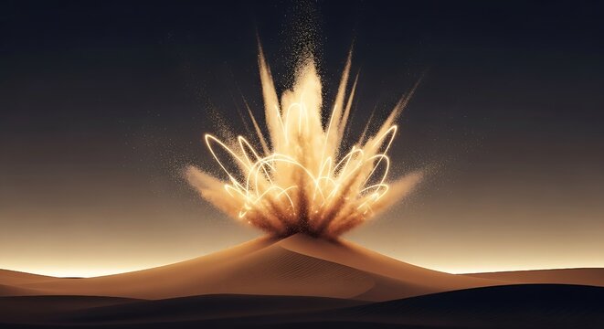 Magic Lights and Exploding Sand on Dark Minimalist Background – Dynamic Contrast Effect. - Powered by Adobe