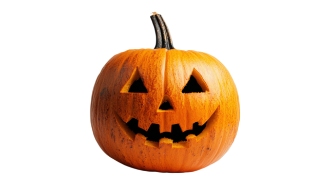 Carved Halloween Pumpkin Face isolated on a transparent background 3 - Powered by Adobe
