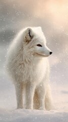 Obraz premium Arctic Fox in Winter Snowfall, Wildlife Portrait, Soft Light