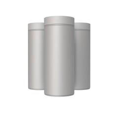 3D Render three silver containers are stacked on top of each other