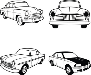 Obraz premium Vintage and Modern Car Silhouettes in Outline Style automobile vehicle