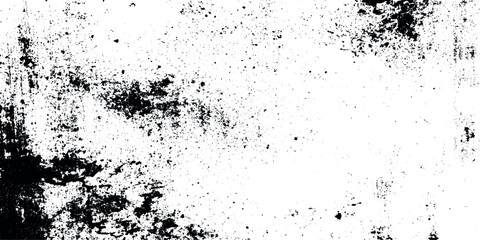 Abstract black ink splatter texture on white background, grunge paint splash overlay, modern chaotic drip pattern vector.