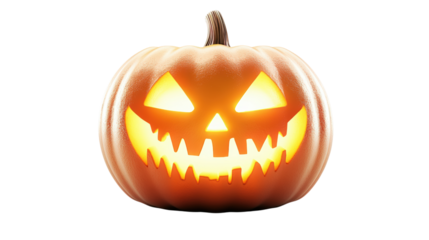 Glowing Halloween Jack o Lantern isolated on a transparent background