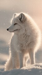Fototapeta premium White Arctic Fox in Snow, Winter Wildlife Portrait, Soft Focus