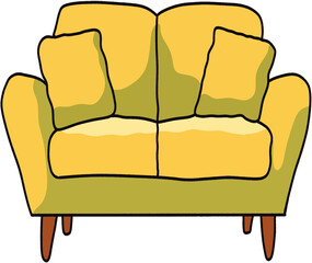 Vibrant Yellow and Green Two-Seater Sofa with Soft Cushions, Perfect for Cozy and Contemporary Living Room Interiors

