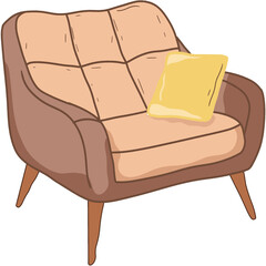 Elegant Single-Seater Beige Upholstered Chair Featuring Plush Cushion and Wooden Legs for Modern Home Interiors
