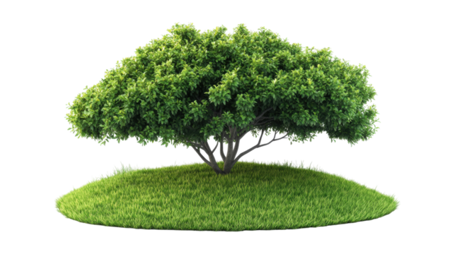 Lush green tree on grassy mound isolated on a transparent background 1