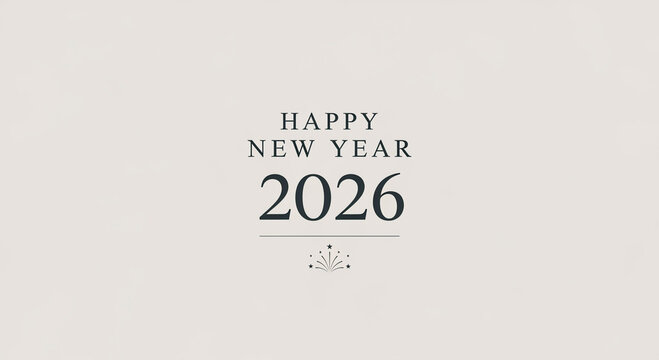 Elegant happy new year 2026 greeting on a clean, light background, perfect for minimalist designs and sophisticated holiday wishes - Powered by Adobe