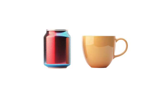 Red Soda Can and Yellow Coffee Cup isolated on a transparent background