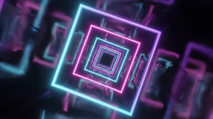 Square Shaped Object with Neon Lights Offers Mesmerizing Visual Representation of Technological Innovation, Capturing the Concept of Looped Animation and Perfect for Advertising Campaigns or.