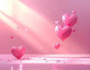 Pink Background with Valentine Heart Ballons 