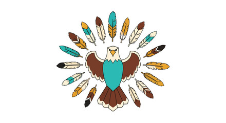 Obraz premium Powerful eagle emblem surrounded by vibrant feathers symbolizing freedom, strength, and natural beauty for impactful designs