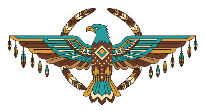Captivating native american style eagle with ornate feather adornments embodies freedom and strength