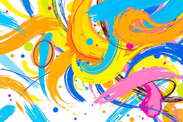 A bright and expressive swirl of multicolor paint strokes featuring yellow, blue, green, purple, and orange hues. Ideal for artistic prints, posters, and modern digital design.