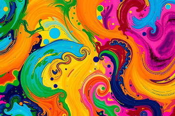 Bright swirling shapes in rainbow colors forming a fluid and energetic abstract artwork. Perfect for backgrounds, prints, and creative layouts.