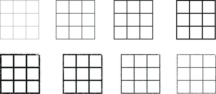 Progression of 3x3 Grids with Varying Line Thickness.