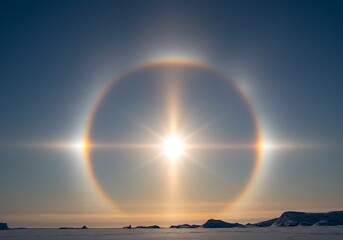 Spectacular solar halo formation vibrant atmospheric optics in expansive sky