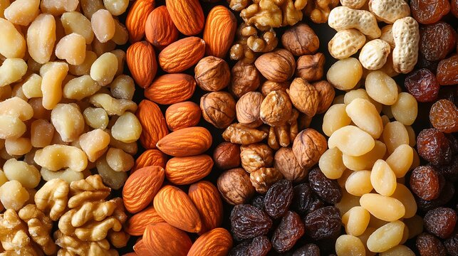 Various kinds of nuts and dried fruits
