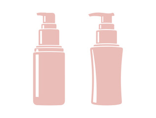 Vector graphic depicting a bottle of liquid foundation designed for women's makeup. A colored silhouette set against a white backdrop.


