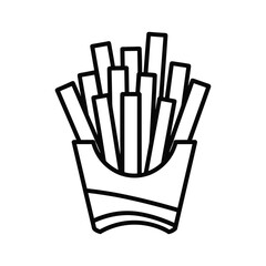 Simple outline drawing of a serving of french fries in a paper container