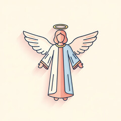 Angel illustration with wings and halo in soft pastel colors  