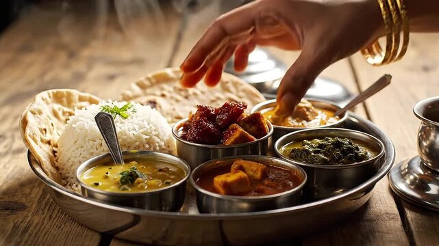 Finishing thali with pickle placement