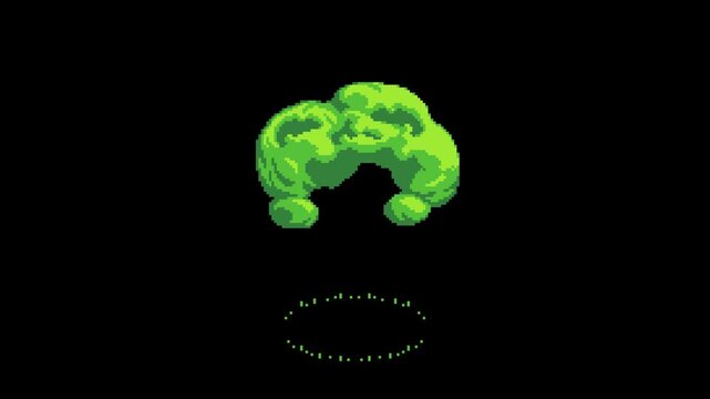 green poison gas effect loop animation in pixel art style with black background