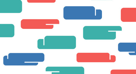 Vibrant and dynamic seamless pattern featuring an array of stylized message bubbles in blue, teal, and red, creating an engaging background for themes of digital communication and connectivity