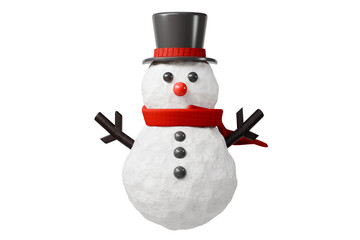 3d snowman with top hat icon. christmas holiday concept. Minimal cartoon snowman xmas winter mascot for seasonal banner and social media ads. isolated on white background. 3d render.